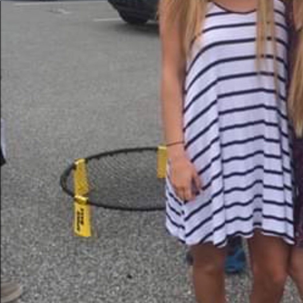 BLACK + WHITE STRIPED FLOWY DRESS